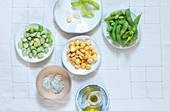 Various legumes, salt and olive oil