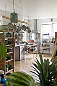 Open-plan kitchen in artist's apartment