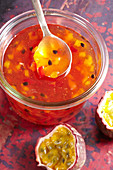 Homemade peach and passion fruit preserve