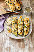 Courgette stuffed with rice and lentils