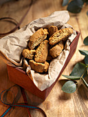 Cantuccini in a box lined with paper