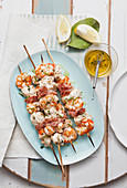 Prawn and monk fish skewers with bacon