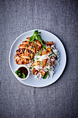 Chicken breast with rice, mint and soy sauce