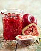 Jars of homemade fig and plum jam