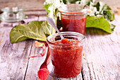Rabarbara sultu (rhubarb jam from Iceland) in mason jars