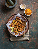 Fried squid with lime and mango chutney