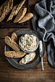 Smoked snoek spread with wholemeal baguette slices