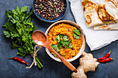 Lentil stew with parsley and flatbread