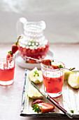 Homemade strawberry and rhubarb lemonade