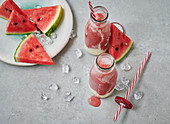 Ice-cold melon smoothie with watermelon, galia melon and yoghurt