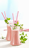 Power fruit smoothie with strawberry, orange, beetroot, yogurt, vanilla and strawberry ice cream