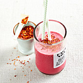 Spicy beetroot smoothie with chilli flakes, creamy horseradish and buttermilk