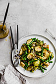 Roasted vegetable salad with brussels sprouts, potatoes, and haricots verts