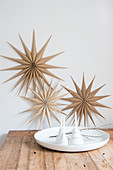 Christmas stars made from wood veneer decorating wall