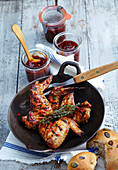 Grilled chicken wings in a beer marinade with homemade barbecue sauce