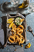 Squid in tempura bayyer with chive mayo and lemon