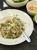 Red risotto with fennel and pine nuts