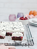 Chocolate cake without flour, with cherry and whipped cream