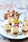 Appetizers with rosemary and olive oil at a Christmas buffet