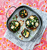 Portobello with spinach filling, baked with cheese
