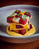 Haddock and beetroot cubes