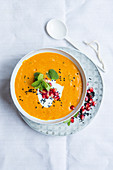 Oriental lentil soup with pomegranate and black caraway
