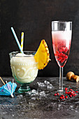 Pina colada und Rosen-Drink zu Silvester