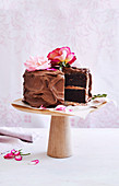 Coffee blackout cake with cour cream chocolate icing