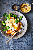 Poached duck egg with hot smoked salmon & mustard hollandaise