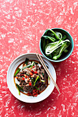 Stir-fried beef with dried chillies, capsicum and chilli paste