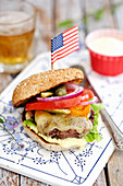 Burger with American flag