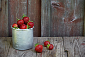 Strawberries in metal container