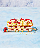 Coconut, banana and raspberry mill-feuille