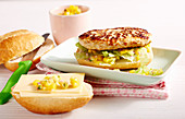 A fruity chicken burger with pineapple-mango salsa and gouda