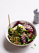 Beetroot, feta and lentil salad