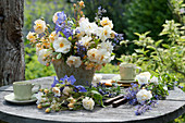 Bouquet of rose 'Ghislaine de Feligonde', Bellflowers, and catmint