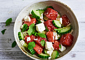 Watermelon salad with cucumber and feta