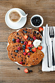 Blueberry pancakes with coffee
