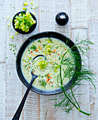 Cucumber and yoghurt soup with dill and almonds