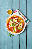 Flatbread Pizza with Ripped Chicken and Basil