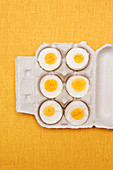 Gekochte Eier im Eierkarton
