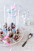 Chocolate cake pops decorated with sprinkles
