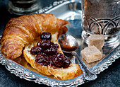French Breakfast with Croissants, Coffee and Jam