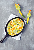 Zucchini blossom omelette with feta cheese