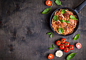 Spaghetti with meatballs, tomato sauce