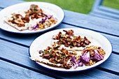 Fried mushrooms on flat bread