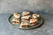 Arayes unleavened bread sandwiches with minced lamb