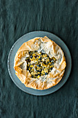 Filo pastry pie with spinach and dates