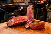 Porterhouse steak, sliced
