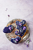 Lemon hearts with lavender flowers and coconut